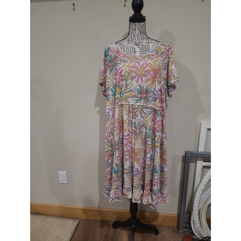 Fresh Produce Women SZ 3X multi Floral Print Mini Dress Ruffle Hem casual boho